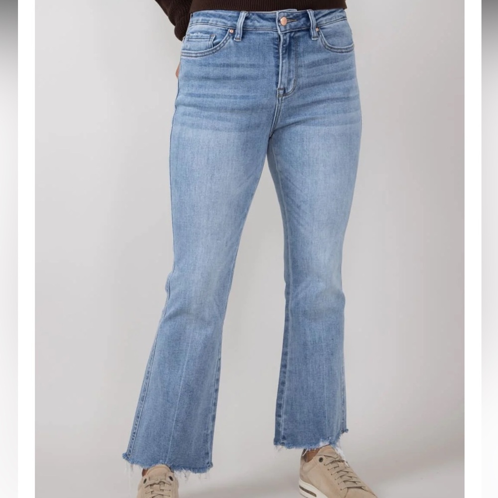 Mica High Rise Crop Flare Raw Hem Women's Jeans stretch